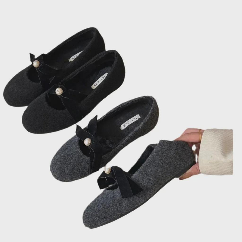 Женские бархатные туфли Мэри Джейн с круглым носком и бантом 2024 года выпуска