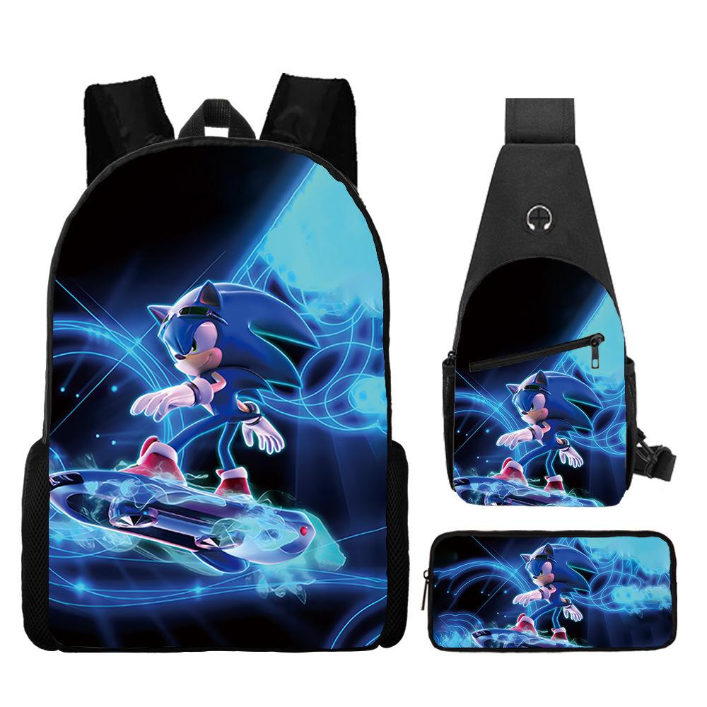 Backpack, Primary School Student Animation Schoolbag, Cartoon Backpack, Satchel, Pencil Bag, Three-Piece Set.