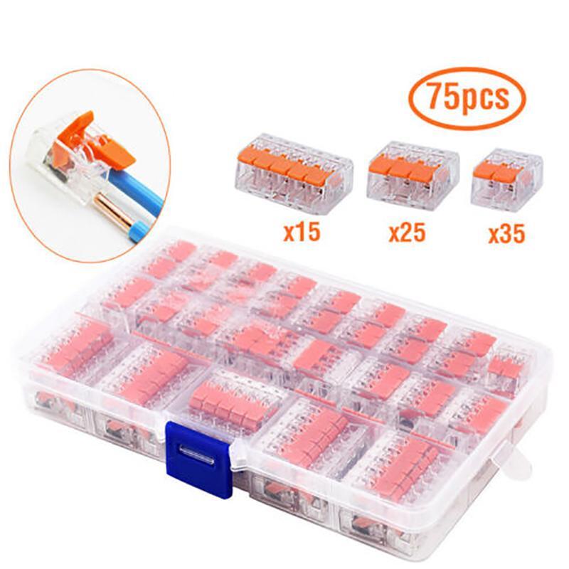 75pc для электрического соединителя Wago 221, клеммного кабеля зажима блока проводов, многоразового использования