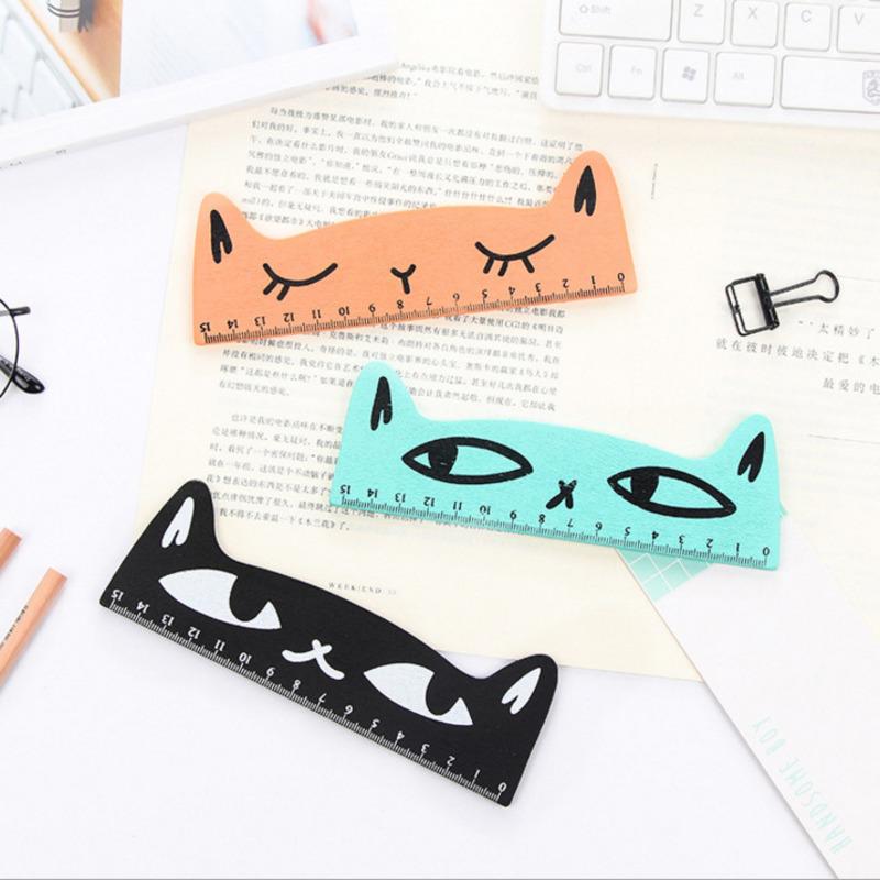1 шт. Милый кавайный черный котенок прямая линейка деревянные инструменты мультфильм швейные чертежи офис школьные канцелярские принадлежности