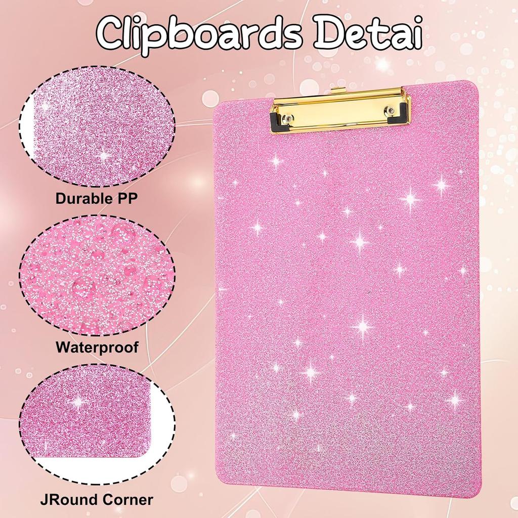 Acrylic Glitter Clipboard, Sparkly Clip Board with Gold Clip A4 Letter Size 12.6 x 8.9 Inch Pink Clipboards for Teacher Classroom School Office
