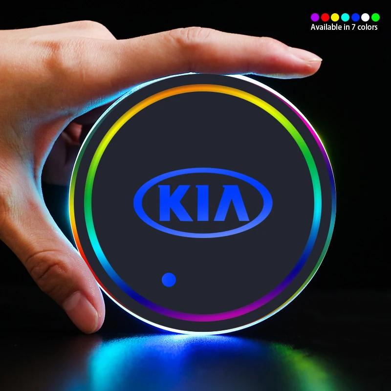 AANO1 1/2PCS Luminous Car Coaster Water Cup Holder Pad Anti-slip Mat For KIA Sportage Ceed Sorento Cerato Optima Picanto Rio Soul Niro