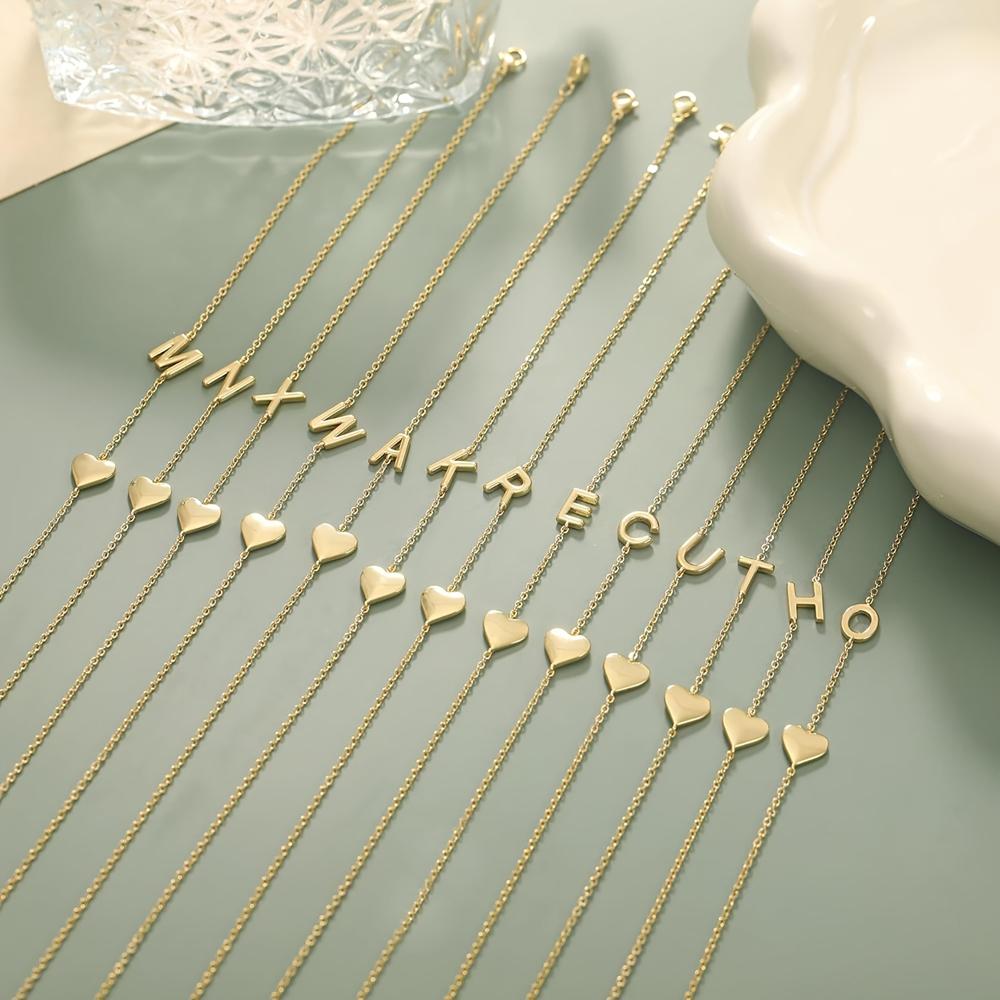 Dainty Side Initial Necklace Gold Color 26 Letter A-Z Heart Name Choker Necklace For Women Fashion Jewelry Gift