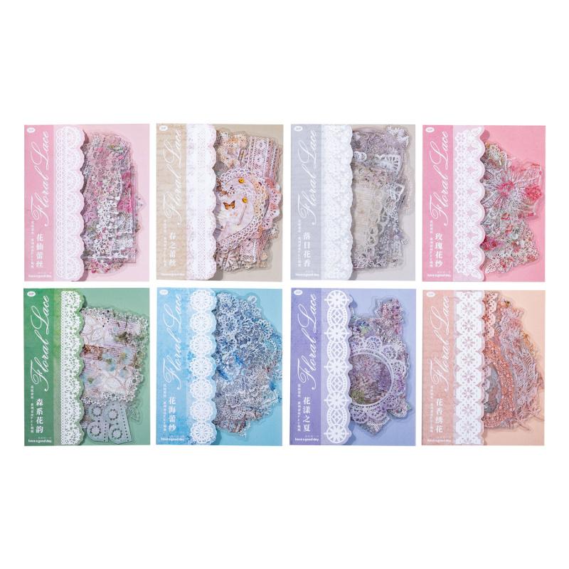 30Pcs Hollow Out Lace Stickers Journal Scrapbook Decor Transparent Edge Decals Kawaii DIY Supplies
