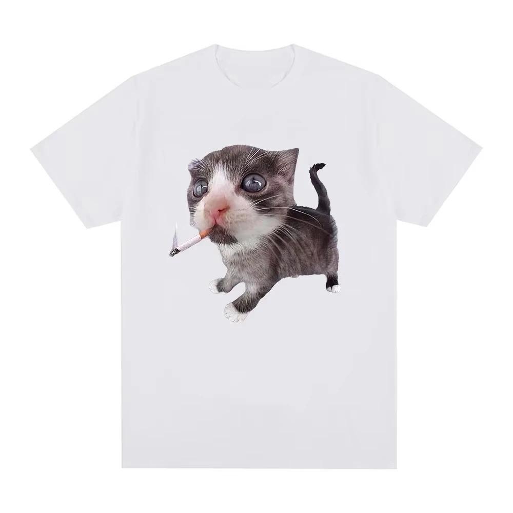 2026 Funny Smoking Cat Meme Cigarette Kitten Graphic TShirt Men Women Clothing Fashion Vintage Tshirts Casual Tshirtsr
