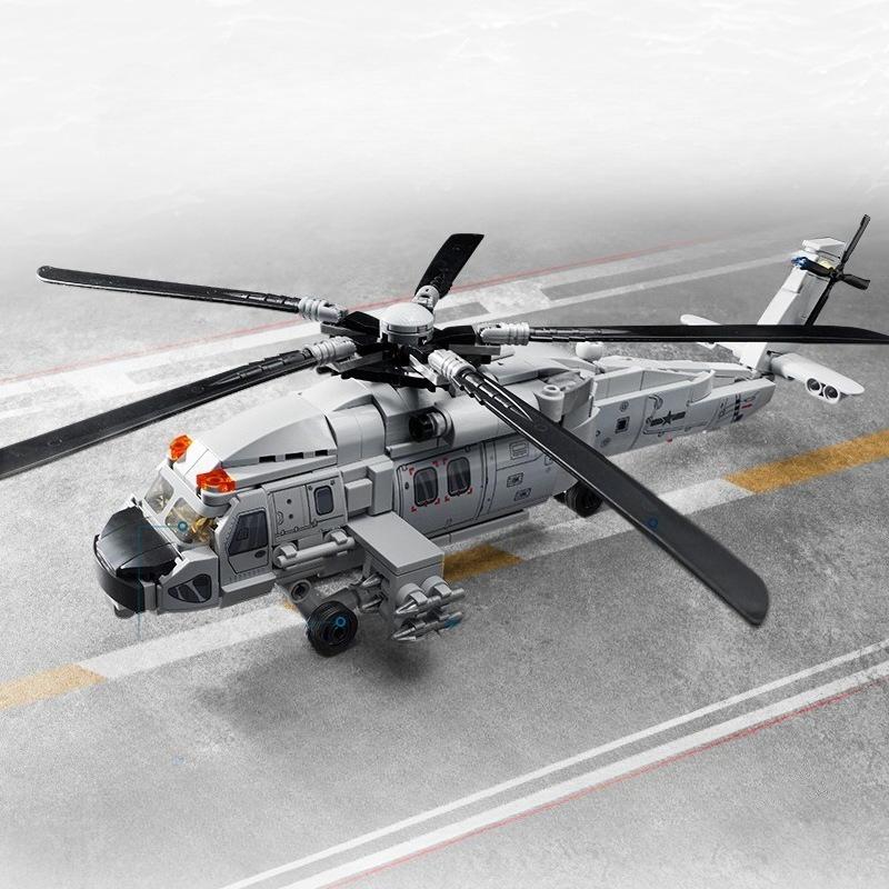 457 деталей Серия 'Военная' ВВС Z-20J Вооруженный вертолет Конструктор Игрушка Без коробки