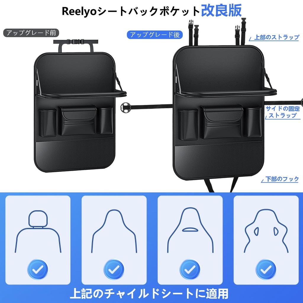 Reelyo Seatback Rear Seat Car Storage Easy Large Tissue Car Accessories Pocket, Table, Pocket, Waterproof, Dirt-Resistant, Multi-Function,