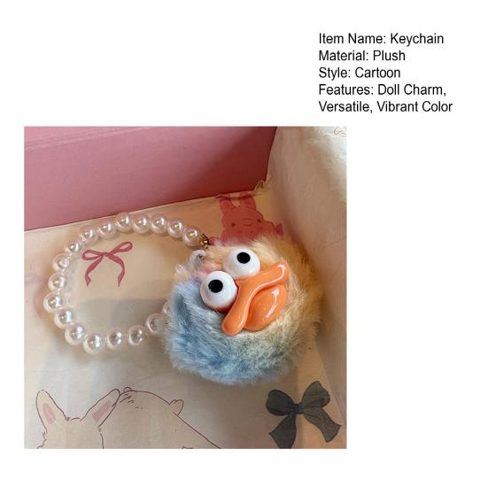 Yousheng Large Mouth Cartoon Plush Doll Keychain with Faux Pearls Lanyard Bag Hanging Decoration Macaron Color Key Holder Key Ornament