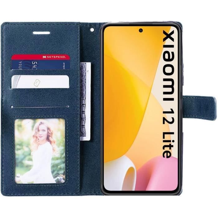 Coque pour Xiaomi 12 Lite - Antichoc - Effet Cuir - Bleu Marine - Semi-rigide - Emplacements pour cartes