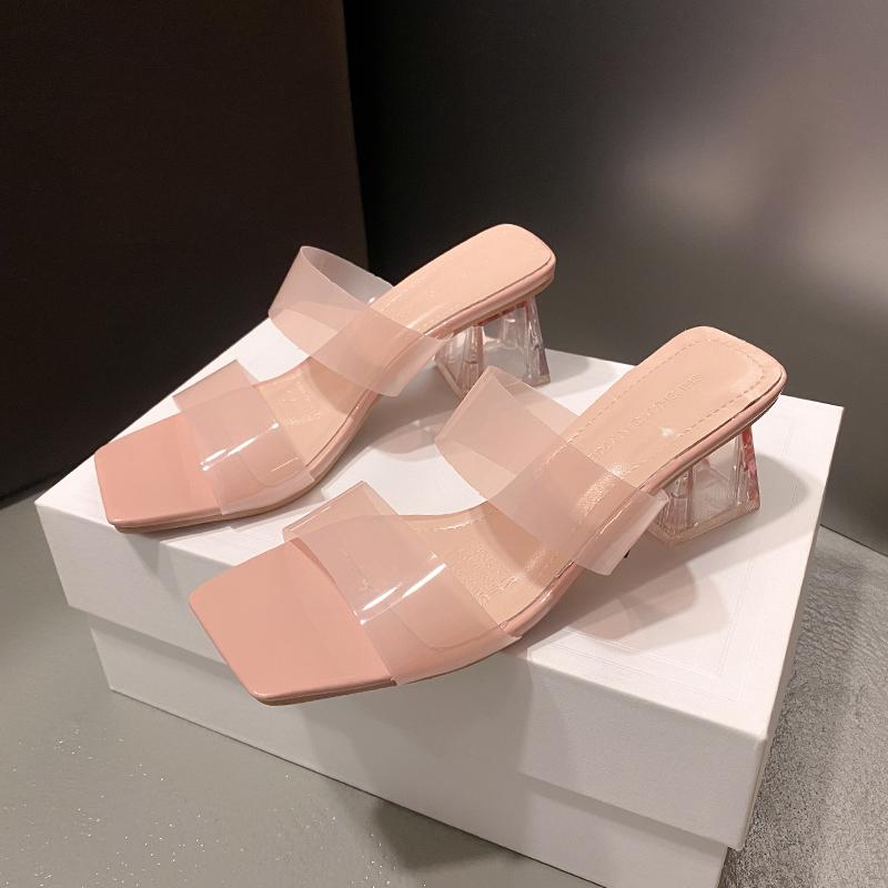 Fashion 2025New Summer Women's Pump Sandals PVC Jelly Slippers Open Toe High Heels Women's Plexiglass Slippers Heels Transparent Sandals