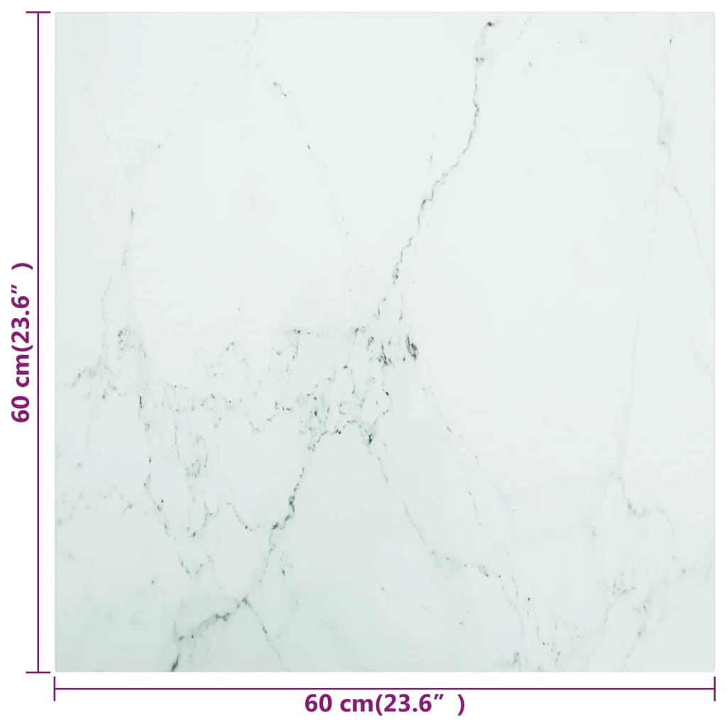 Vidaxl Blat Stołu, Biały, 60X60 Cm, 6 Mm, Szkło Ze Wzorem Marmuru
