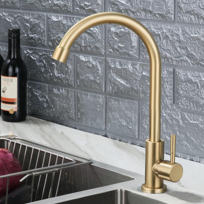 Латунный кухонный кран с антикварной отделкой, однорычажный, высококачественный, ретро, только для холодной воды, поворотный на 360 градусов, кран для мойки, щетка, золото