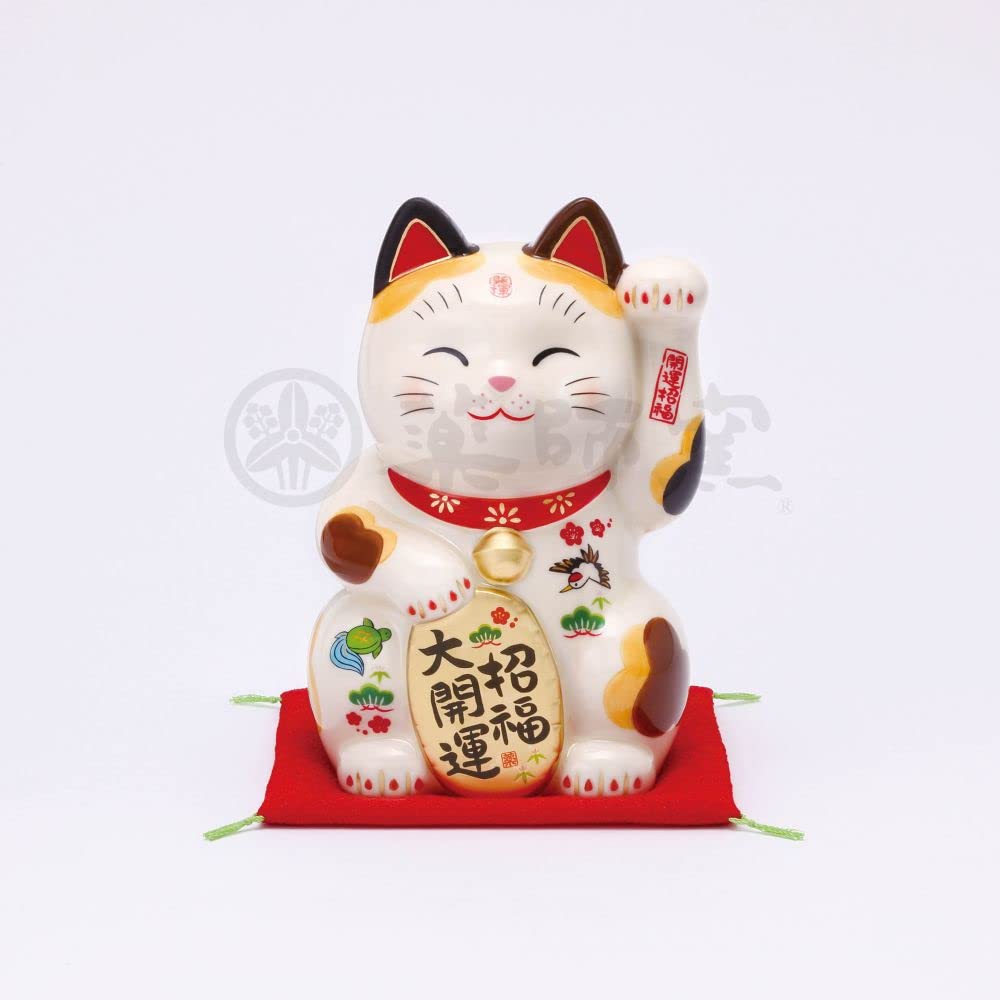 yakushigama Colorful Lucky Cat (Size 5) [7842] Improves Luck, Feng Shui, Decorative Cat Figurine, White, Size: Height 16cm