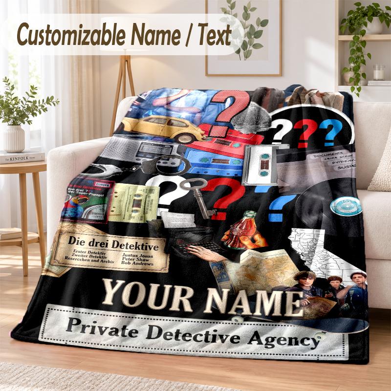 Die drei Fragezeichen Custom Name Flannel Throw Blanket Soft Warm for Sofa Bed Indoor Home Use