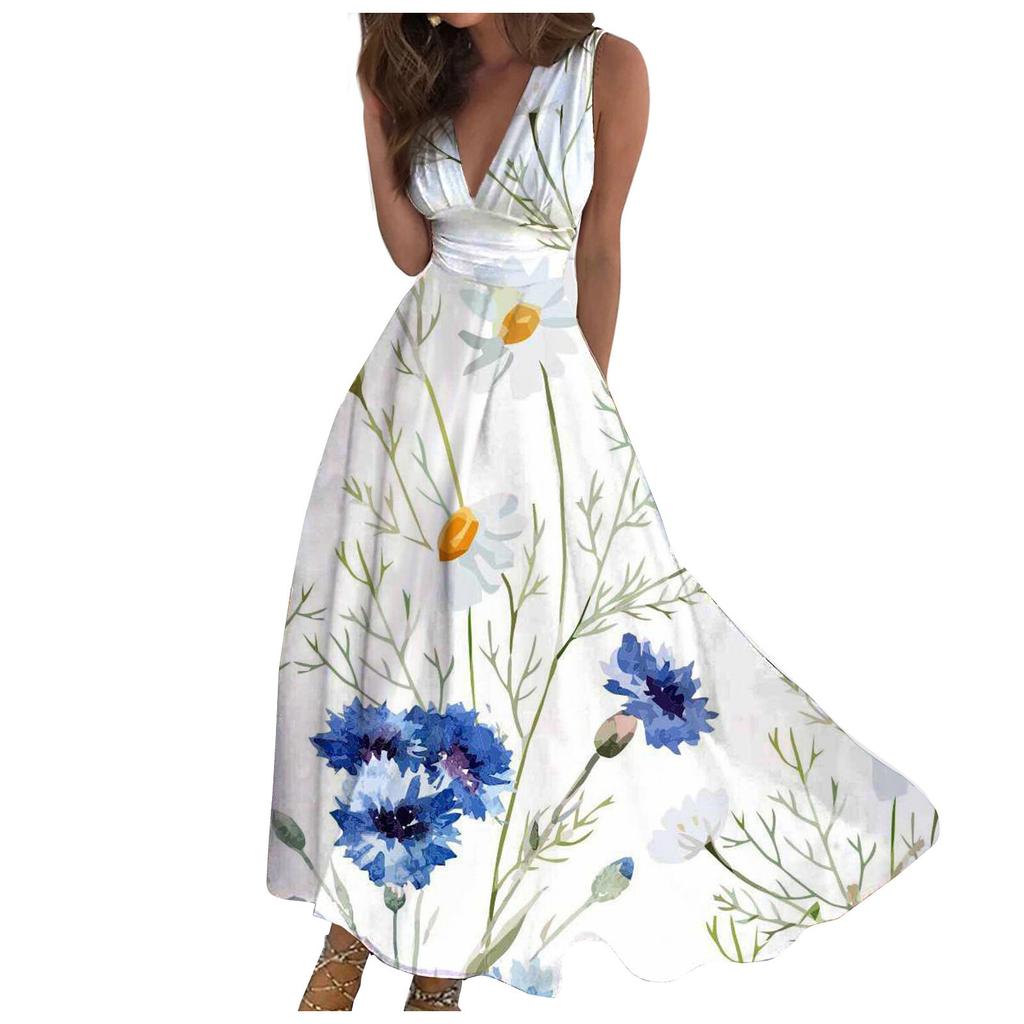 Women's Long Dress Maxi Dress Casual Dress Swing Dress A Line Dress Floral Fashion Streetwear Outdoor Daily Date Print Sleeveless V Neck Dress