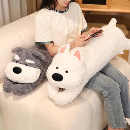 Stuffed Dog Pillow Fuzzy Dog Plush Toy Fluffy Cuddle Pillow Cute Animal Long Pillow Sofa Bed Use Cushion Gift for Kids Adults