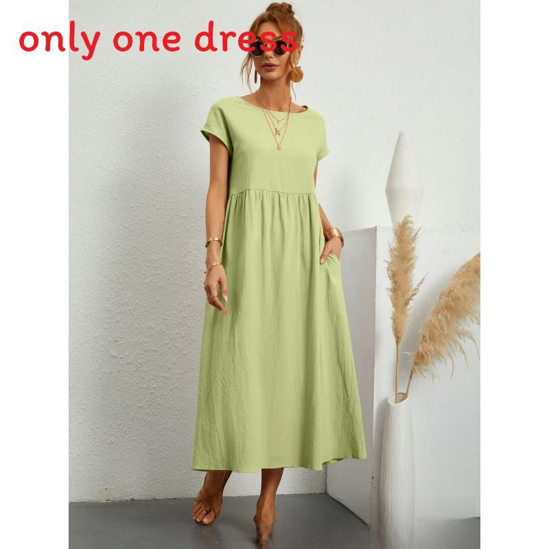 Minimalist Cotton Linen Dress With Pockets For Spring Casual Wear