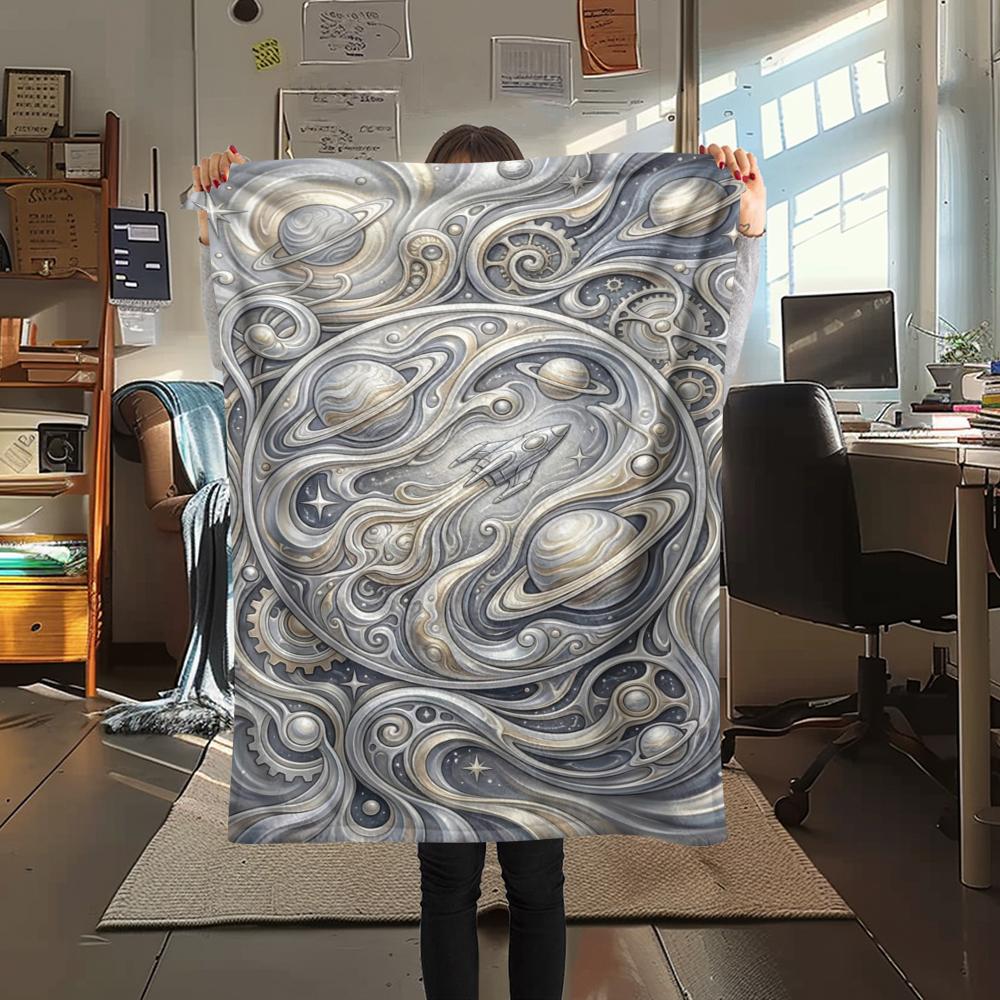 1Pc Space Print Flannel Blanket, High quality Comfortable for All Seasons, Home Decor, Warmth and Comfort, Perfect for Christmas Gifts W159