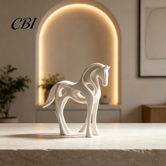 Modern Art Sculpture 3D Printed Abstract Horse Statue, Minimalist Galloping Stallion with Matte Home Decor Ornament Flowing Curves, Desk for