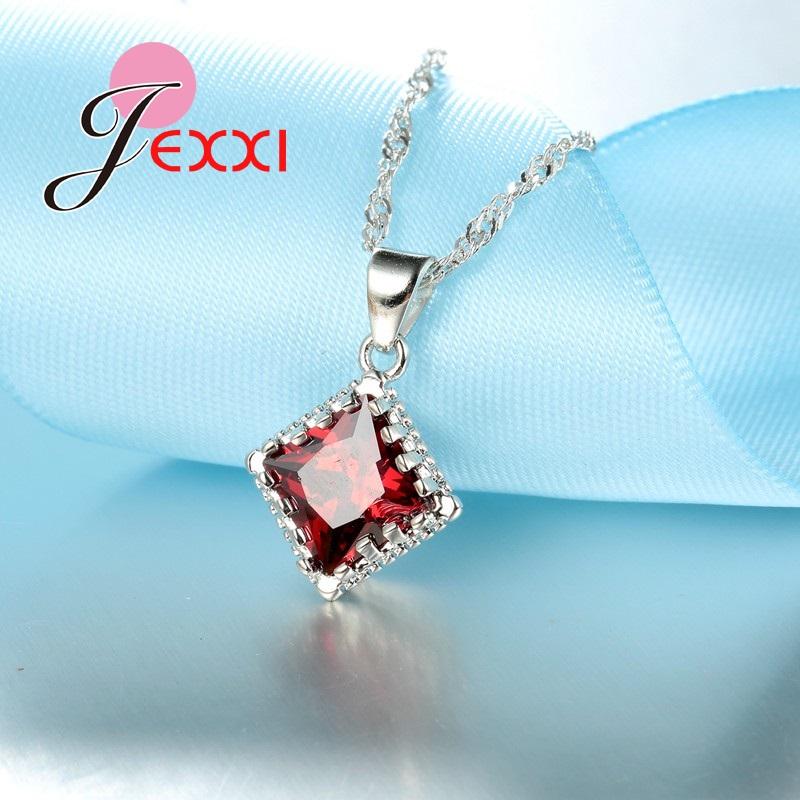 Luxury Bridesmaid Jewelry European Big Square Crystal Necklace Earrings Set 925 Sterling Silver Women Wedding Accessories