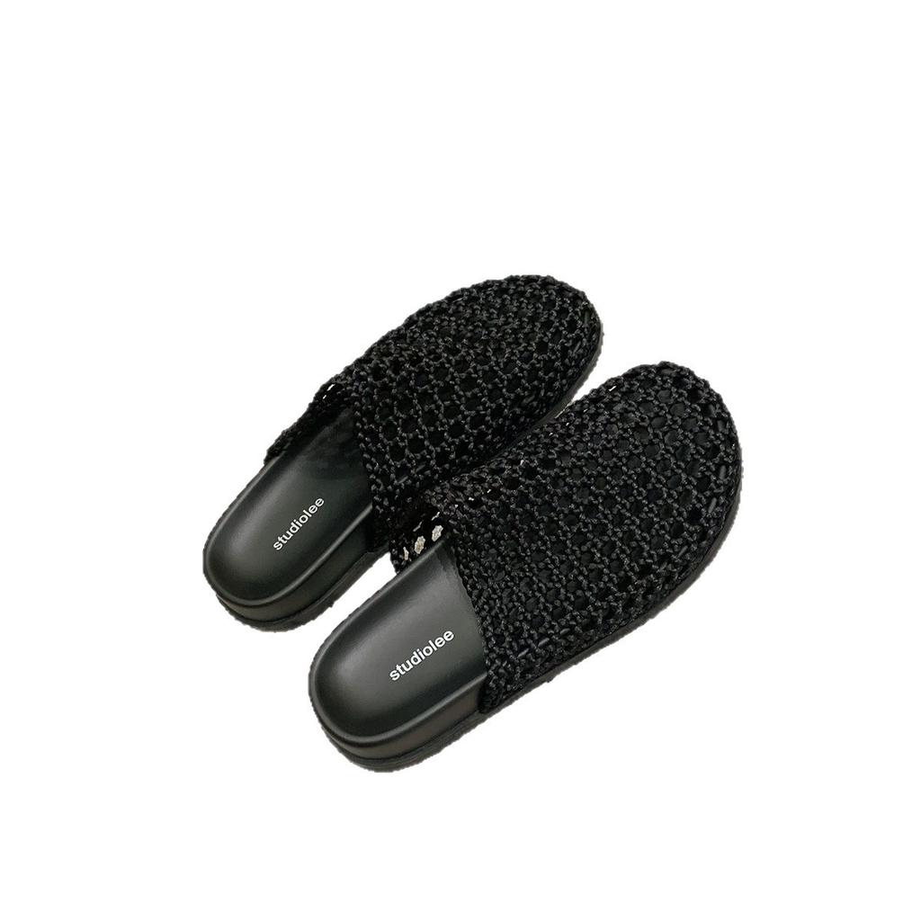 Grape mother same breathable hollow mesh lazy one pedal thick bottom half drag round head casual versatile bag head slippers