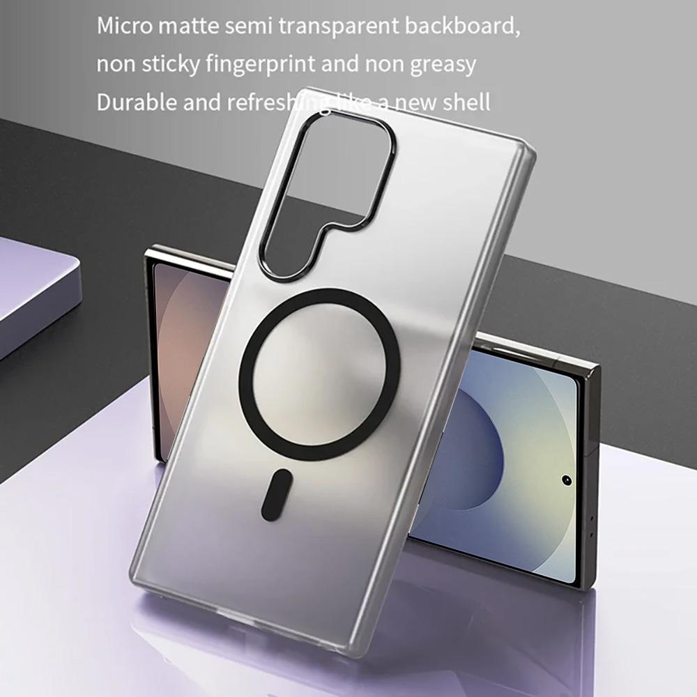For Magsafe Matte Candy Translucent Phone Case For Samsung Galaxy S25 S24 Ultra S23 Plus FE Shockproof Wireless Charging Cover