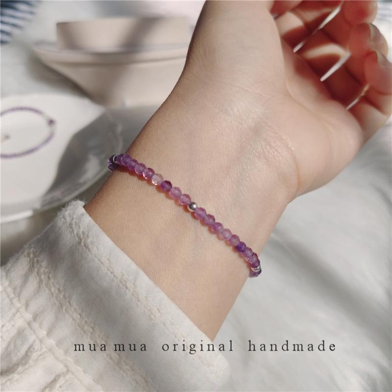 Natural Amethyst/S9Silver Art Student Versatile Style3mm Delicate and simple bracelet for women