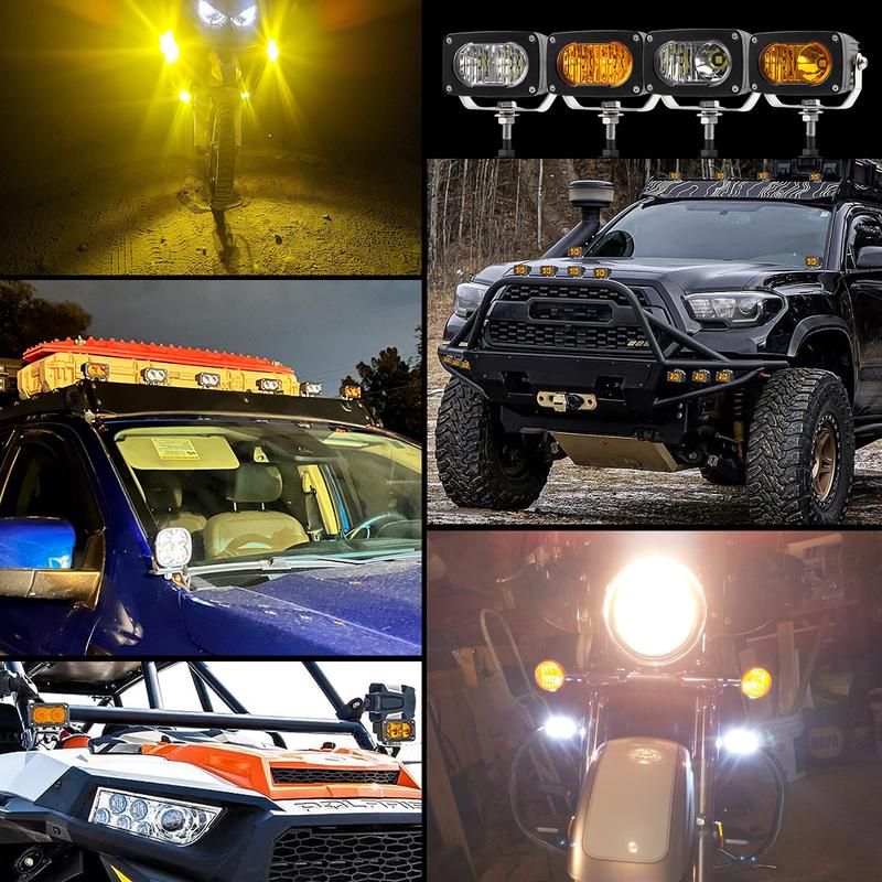 3 Inch LED Pods Lights 2PCS Amber Driving Light Offroad Spot Beam Foglight Yellow for Motorcycle SUV ATV UTV Truck Boat Tractor