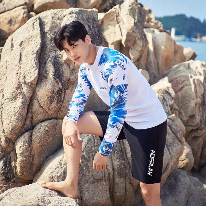 Mens Quick-Dry UV Protection Rash Guard Set Long Sleeve Top Full-Length Pants Surfing Diving Swimming
