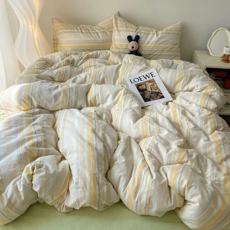 Комплект постельного белья в полоску INS Nordic Girls Мягкая простыня из стираного хлопка Queen King Size Комплект постельного белья Комплект наволочек Постельное белье