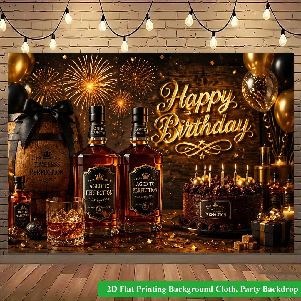 2D Flat Backdrop1pc Gold Theme Birthday Scene Backdrop Banner Polyester Wall Decor For Living Room Bedroom Office Outdoor Decor Party