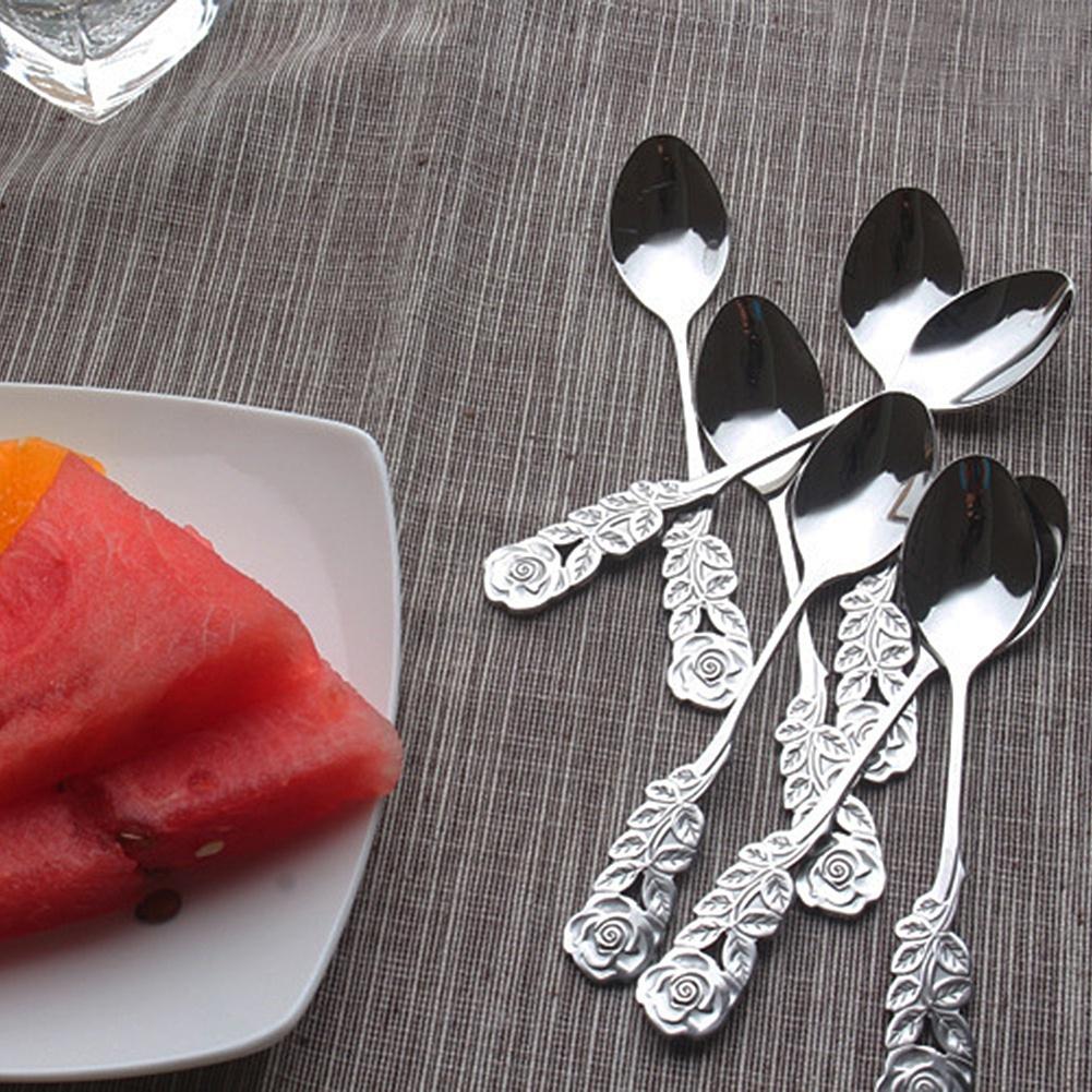 Симпатичная ложка с розой из нержавеющей стали, западная еда, десерт, суп, кофейный напиток, ложка