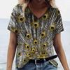 Summer V Neck Women Peacock Feather Graphic Fashion Short Sleeve Harajuku Y2k Top Oversized Casual