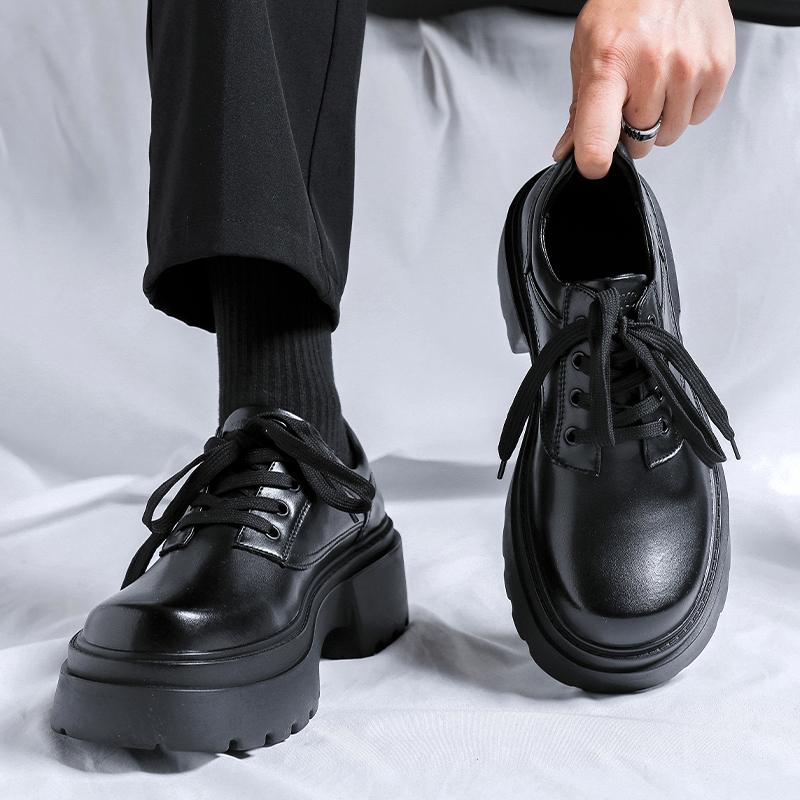Черные мужские туфли на толстой подошве высокого качества. Универсальный модный дизайнерский стиль. Обувь для свадеб, вечеринок, отдыха на природе. Увеличенная высота.