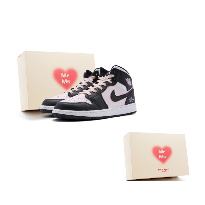 Jordan Air Jordan 1 Mid Кожаная Амортизация Нескользящая Высокие Винтажные Баскетбольные Кроссовки Женские Черно-Розовые DQ8423-103(Команда44-)