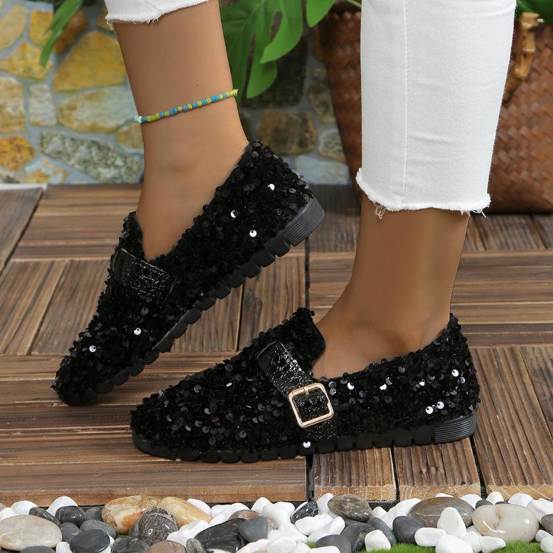 Flat Shoes for Women Glitter Sneakers Casual Female Slip-On Bling Platform Comfortable Plus Size Loafer Shoes Zapatos De Mujer