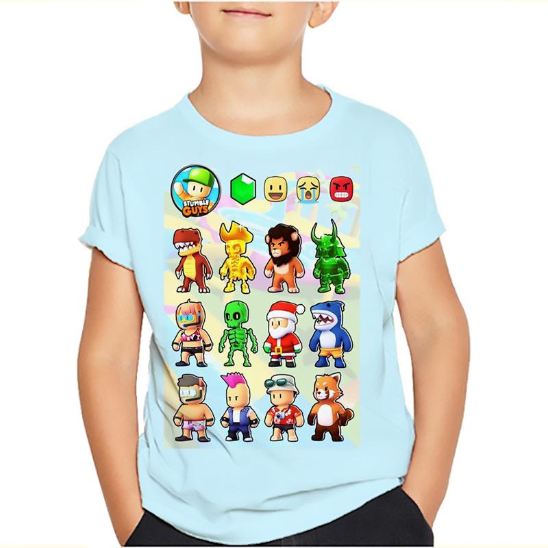 Футболки для детей Stumble Guys Stumble Game Cartoon 3D Print с коротким рукавом для мальчиков/девочек с круглым вырезом, модные футболки для мальчиков, футболки, топы, одежда
