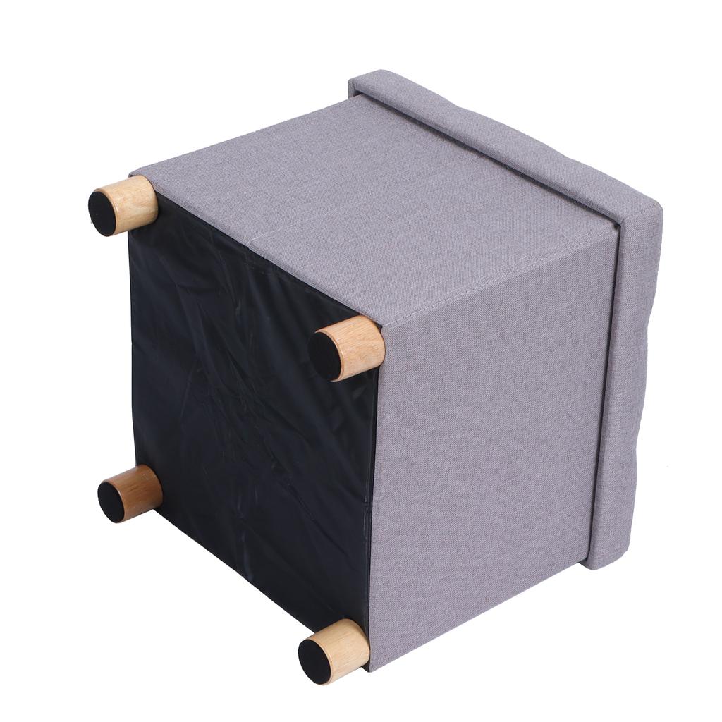 Складной табурет для хранения с квадратными ножками и 4 деревянными ножками и съемной подушкой (Светло-серый)