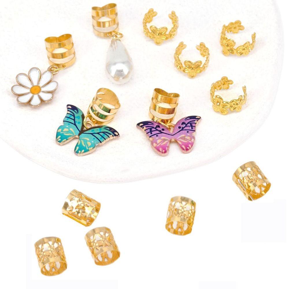 34pcs Butterfly Hollow Out Hair Ring Dread Locks Hair Braiding Dreadlocks Beads DIY Multi Style Hair Braid Tubes Decor