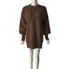 Womens Oversized Knit Sweater Dress With Turn-Down Collar Long Sleeve Loose Fit Mid-Length Solid Color