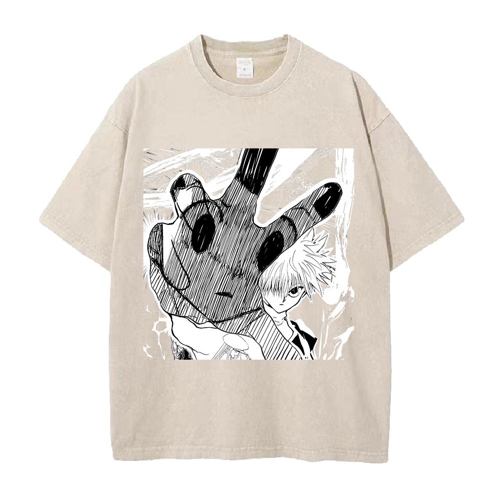 Anime Hunter X Hunter Killua Gon Freecss Graphic T Shirt Men Women Clothing Oversized Tshirt Washed Cotton Tee Harajuku T-shirt