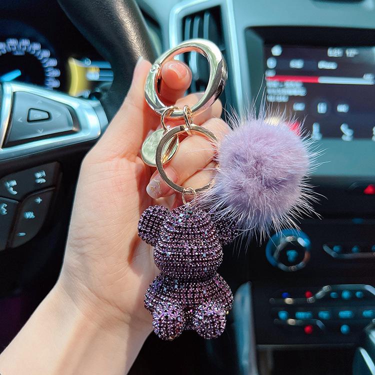 Модный брелок в виде бриллиантового медведя и меха норки - Милый подвес для сумки, подарок