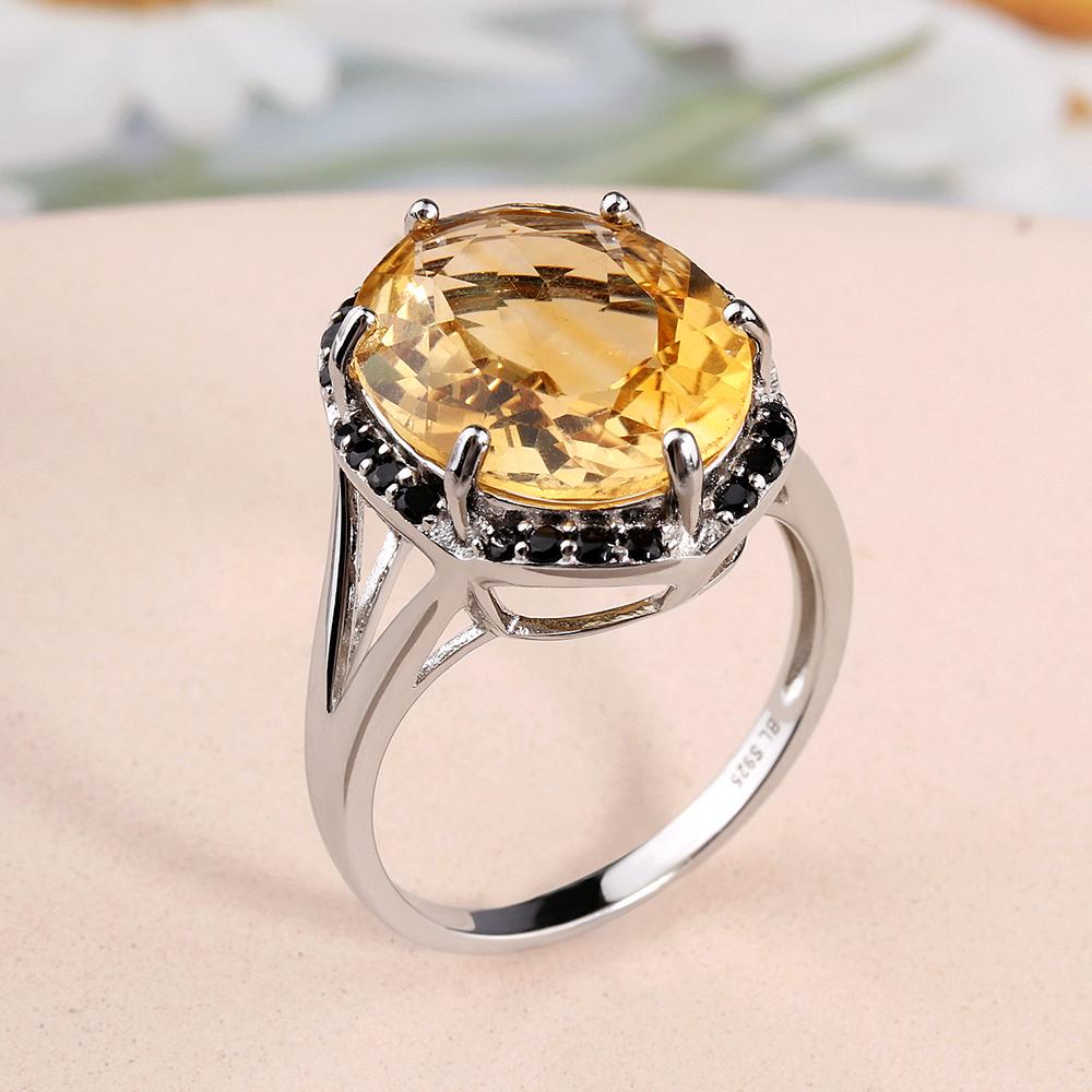 2023 Light Luxury Natural Citrine Large Gemstone Ring Women's Fine Jewelry Anniversary Gift 925 Sterling Silver