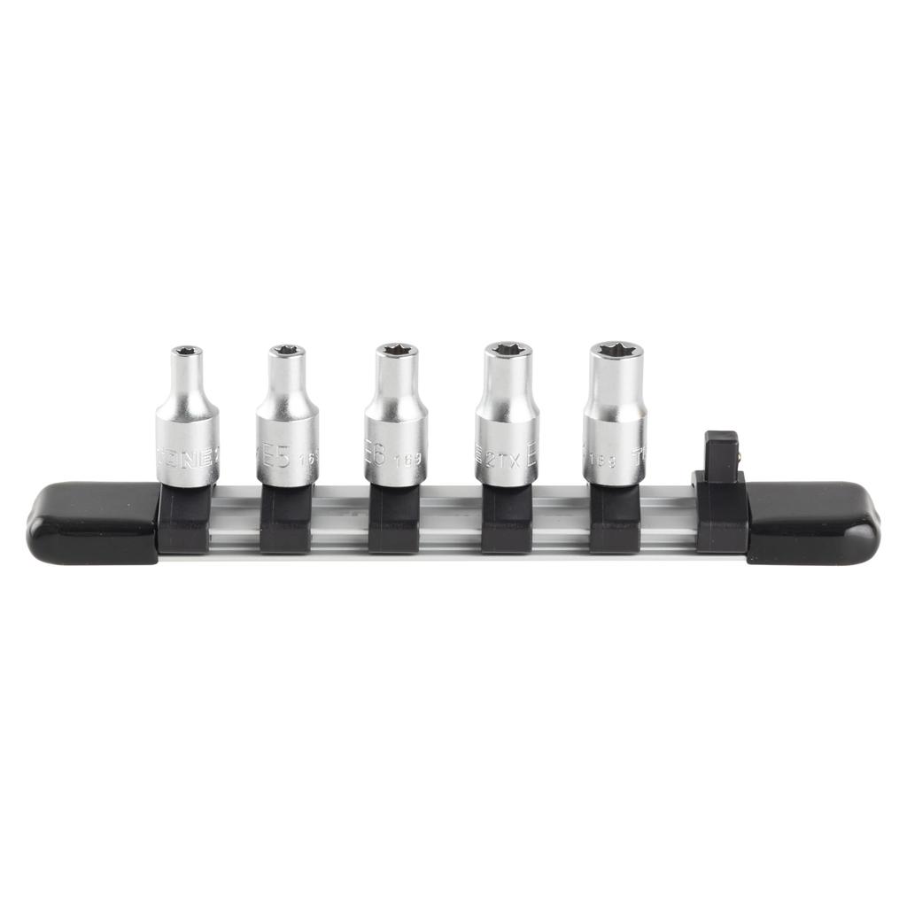TONE Torx Socket Set E-type HTXE205, 6.35mm (1/4") Drive, 5-piece set.