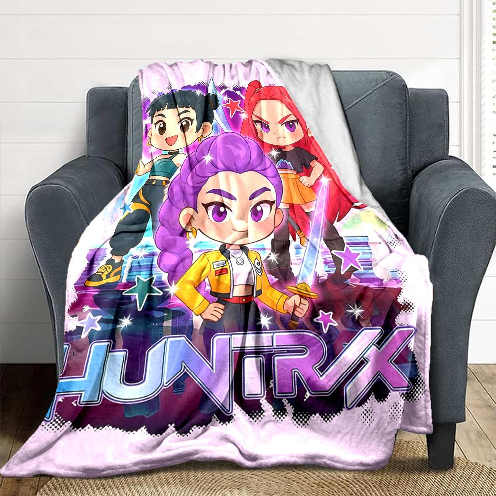 1pc KPop Demon Hunters Cozy Print Blanket Lightweight Warm Flannel Throw Blanket For Sofa, Bed, Living Room