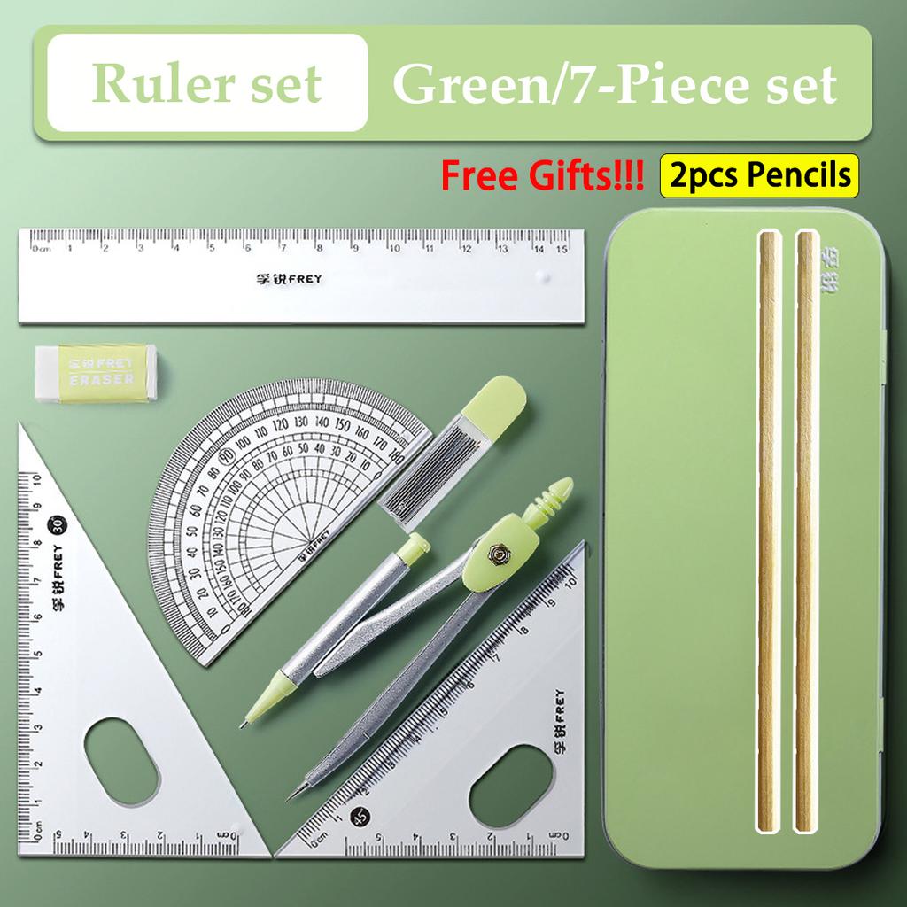 7pcs/ Set Math Geometry Ruler Multifunctional Drawing Tools For Students School Supplies Durable Engineering Design Stationery