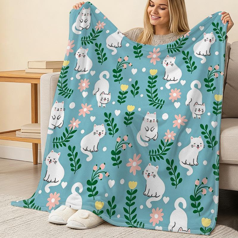Lightweight Ultra-Soft Flannel Throw Blanket - Cat Series, Cute, Thin for Home Use, Ideal for Couch Naps, Warm Decoration, Halloween & Christmas Gift