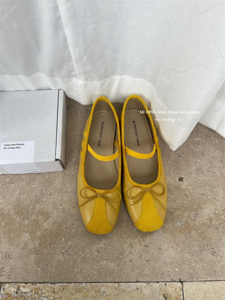 IPPEUM Blue Ballet Flats For Women Round Toe Bow 2025 New Summer Mary Janes Shoes