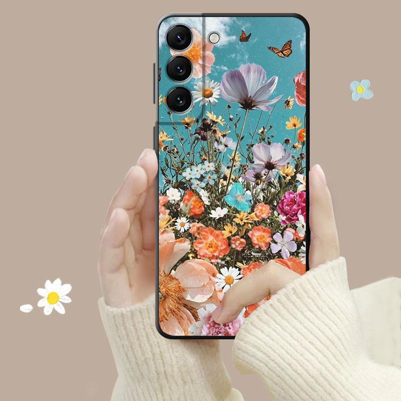 Чехол для телефона Samsung Galaxy S23 S22 S21 S20 Fe Ultra S10 S9 S8 Plus Note 20ultra 10plus, чехол с розой, тюльпаном, зелеными побегами цветов