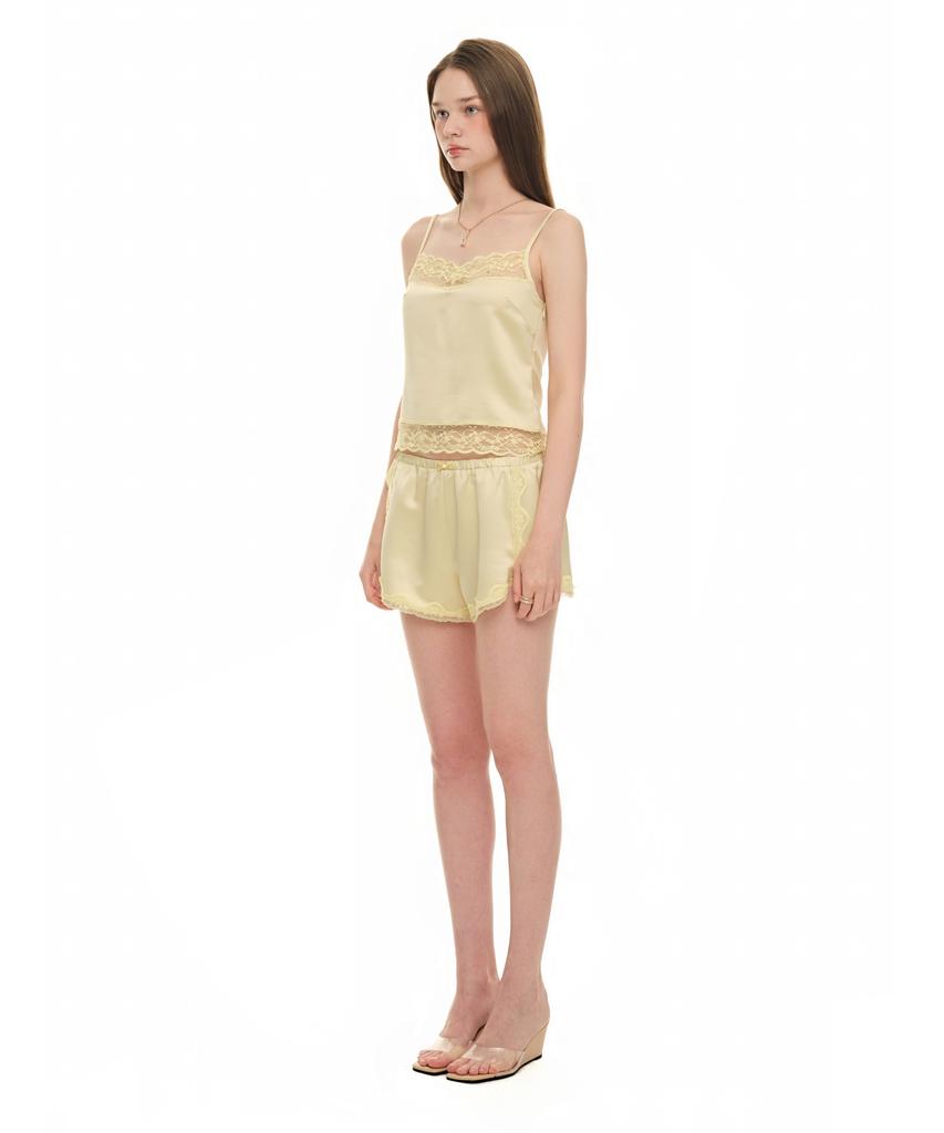 TOOMUCHTAX Lace Trim Slip Shorts Yellow